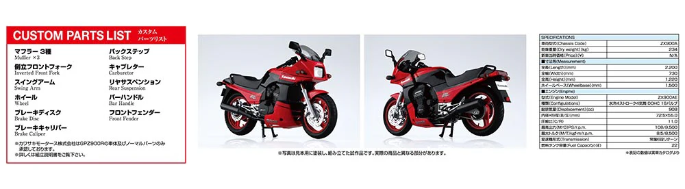 [Pre-order] None - KAWASAKI ZX900A GPZ900R Ninja '90 with CUSTOM PARTS 1/12 Plastic Model Kit Aoshima - Image 5